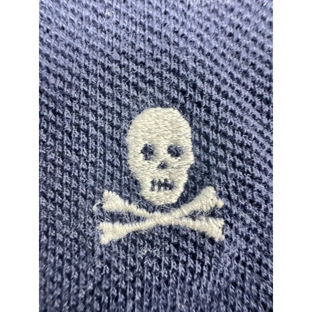 Polo Ralph Lauren Skull Crossbones Polo Shirt Mens L Custom Slim Fit Navy